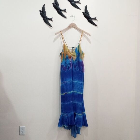 NEW! Betsy Johnson Rainbow Water Blue Tie Dye Hi Low Hem Ruffle Dress - 10 $119 - Picture 8 of 12